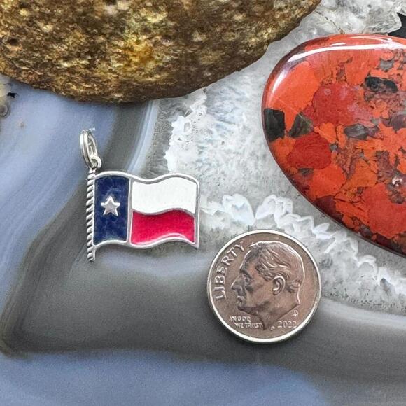 Carolyn Pollack Sterling Silver Lone Star Texas State Flag Unisex Charm Pendant - Picture 8 of 10